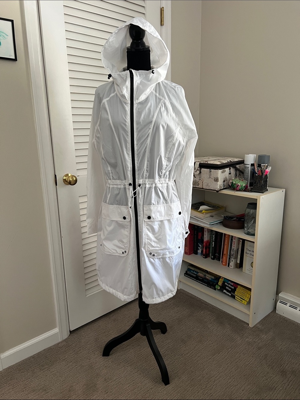 Long travel raincoat.